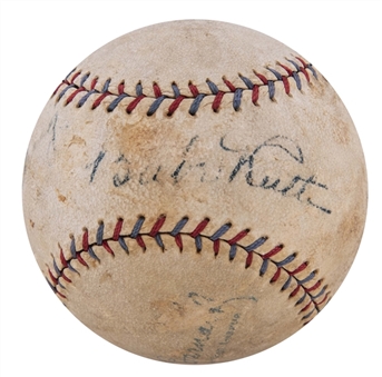 Babe Ruth & Lou Gehrig Dual Signed OAL Barnard Baseball (PSA/DNA)